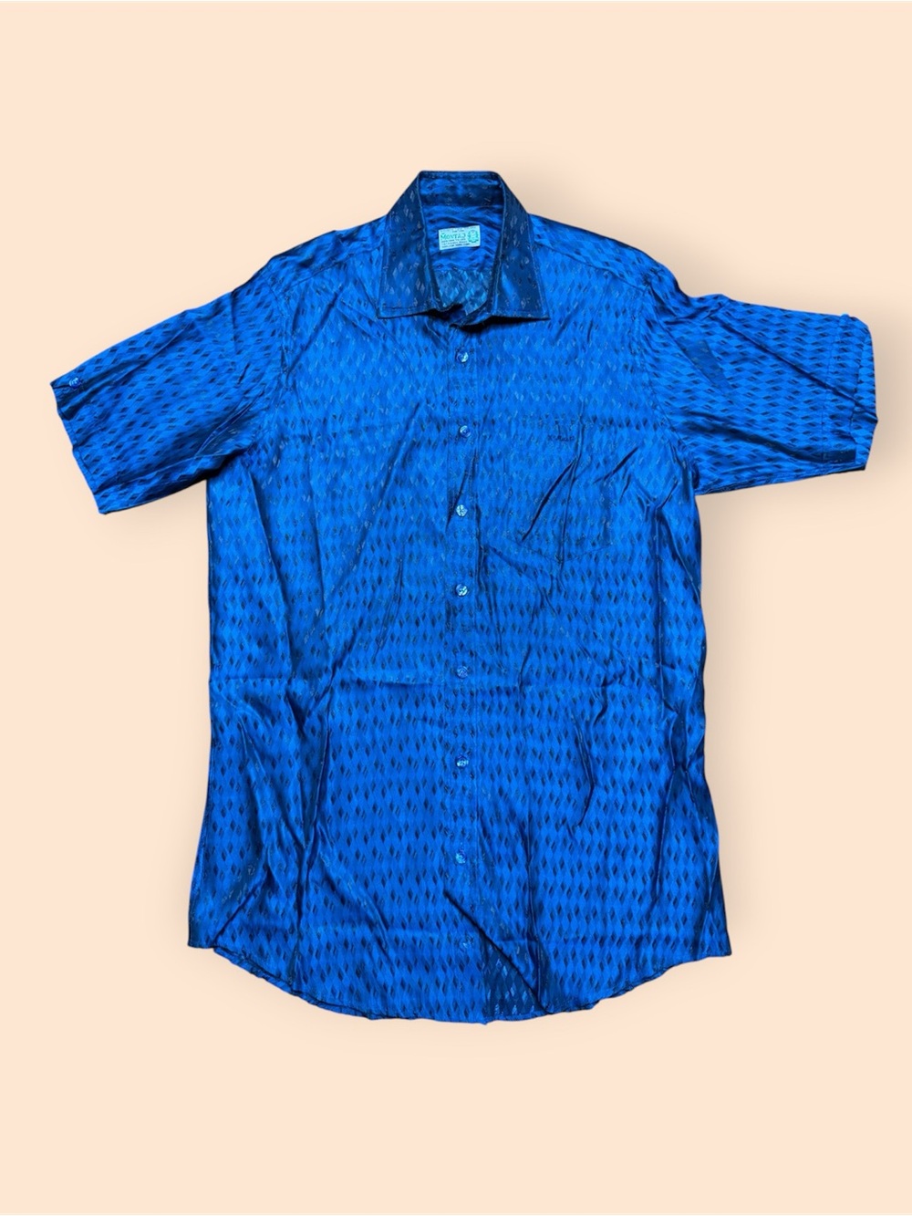 Vintage 1960s Montaj Button Up Shirt Blue Silk Vtg 60s